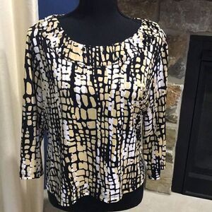 Laura Ashley Women's Blouse, Petite Large, Cream, Black, and White